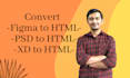 convert figma, PSD, xd to HTML, reactjs, nextjs, tailwindcss website
