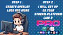 fully setup obs,streamlabs and create streaming animated overlays, logo and more