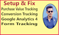 fix purchase event setup form, google conversion  tracking via analytics 4 pixel
