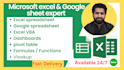 do your excel spreadsheet, vba, google sheets, pivot table, charts and graph