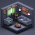 create a cozy 3d isometric room model