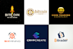 design modern bitcoin, crypto, cryptocurrency, blockchain logo with copyright