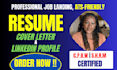 write professional ats resume, cv, cover letter and linkedin