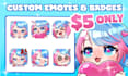 make chibi twitch emotes, animated emotes, sub badges, vtuber, stream, discord