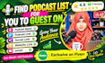 research a podcast list for you to guest on