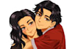 design a romantic couple in anime style