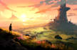 environment concept art, sci fi, background, cover and character design