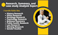 do research writing, book summaries, case study, policy briefs