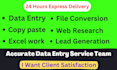 fastest data entry copy paste web research lead generation