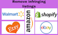 remove copied listing over shopify, ebay, etsy and walmart under dmca