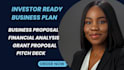 develop an investor ready business plan, proposal, business plan writer, grants