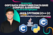 oop in java, data structures, database in java python cpp