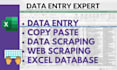 do data entry excel, web scraping, web research, excel sheet