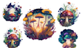 create watercolour magic mystical mushrooms png with ai