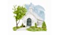 draw watercolor wedding venue, house and building