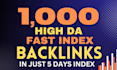 do 1000 fast indexing dofollow seo backlinks service