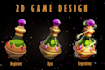 design 2d game assets, icons, objects set for your game