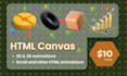 do any HTML canvas work, 3d and 2d animations and shapes