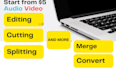 edit convert trim cut merge remove noise  100 audio video mp3 mp4 webex arf m3u8