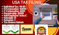 prepare usa individual tax, usa partnership tax, usa s corporation tax and llc
