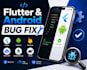 fix flutter app bugs, android studio, gradle, firebase and API issues