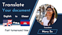 translate your 500 words document into khmer in 1 day