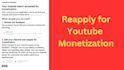 reapply your channel for youtube monetization