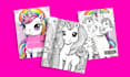 create coloring book pages and book cover for unicorn