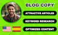 write professional blog copy, articles, and website content