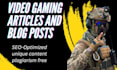 write SEO optimized video game articles and blog posts