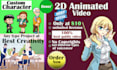 create 2d cartoon animation, music video, explainer video