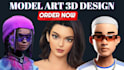 create 3d model design, 3d model art, 3d model character, 3d model art design