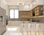 design a modern 3d kitchen interior with realistic rendering and layout plan