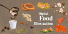 do custom digital food illustrations for menus and branding