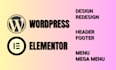 create or fix mega menu header footer of a wordpress website