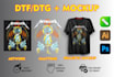 make a halftone image for dtf dtg printing and a realistic mockup