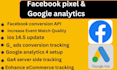 setup facebook pixel and conversion API, google analytics 4,