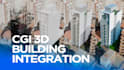 do architectural 3d building integration to a drone footage