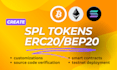 create custom spl token, erc20, ico web3 bep20 smart contract