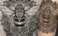 create dark blackwork tattoo design in engraving style