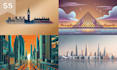create a city skyline, landmarks, silhouette and cityscapes