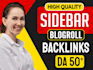 provide 70 sidebar backlinks homepage da 50 plus link