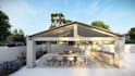 backyard, pool, pergola, landscape,  patio, garden rendering,