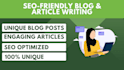 write SEO friendly blog posts, articles, website content writing
