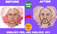 do embroidery digitizing, 3d puff, flat, convert to pes, dst, jef, in 1hr