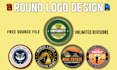 design a circular round, badge, stamp, sticker, label logo