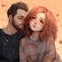 draw anime cute character, couple , oc background
