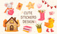 create cute custom stickers design, cute illustration design, clipart