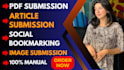 manually high da social bookmarking, pdf, image, article submission seo backlink