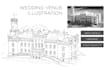 draw custom wedding venue illustration in pen ink style